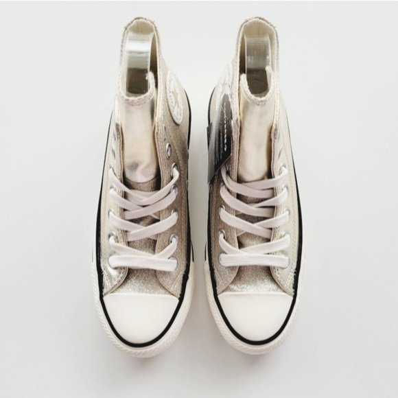 Converse Chuck Taylor All Star Hi Metallic Light Gold Egret Black Women's 5 - Picture 4 of 7